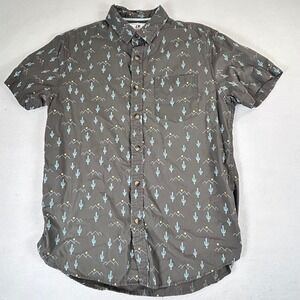 Cactus Menswear Slim Fit Short Sleeve Desert Print Button Down Shirt Gray Medium